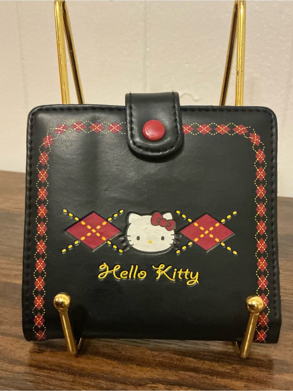 Rare HTF Y2K Vintage Sanrio Hello Kitty Snap Black Plaid Wallet